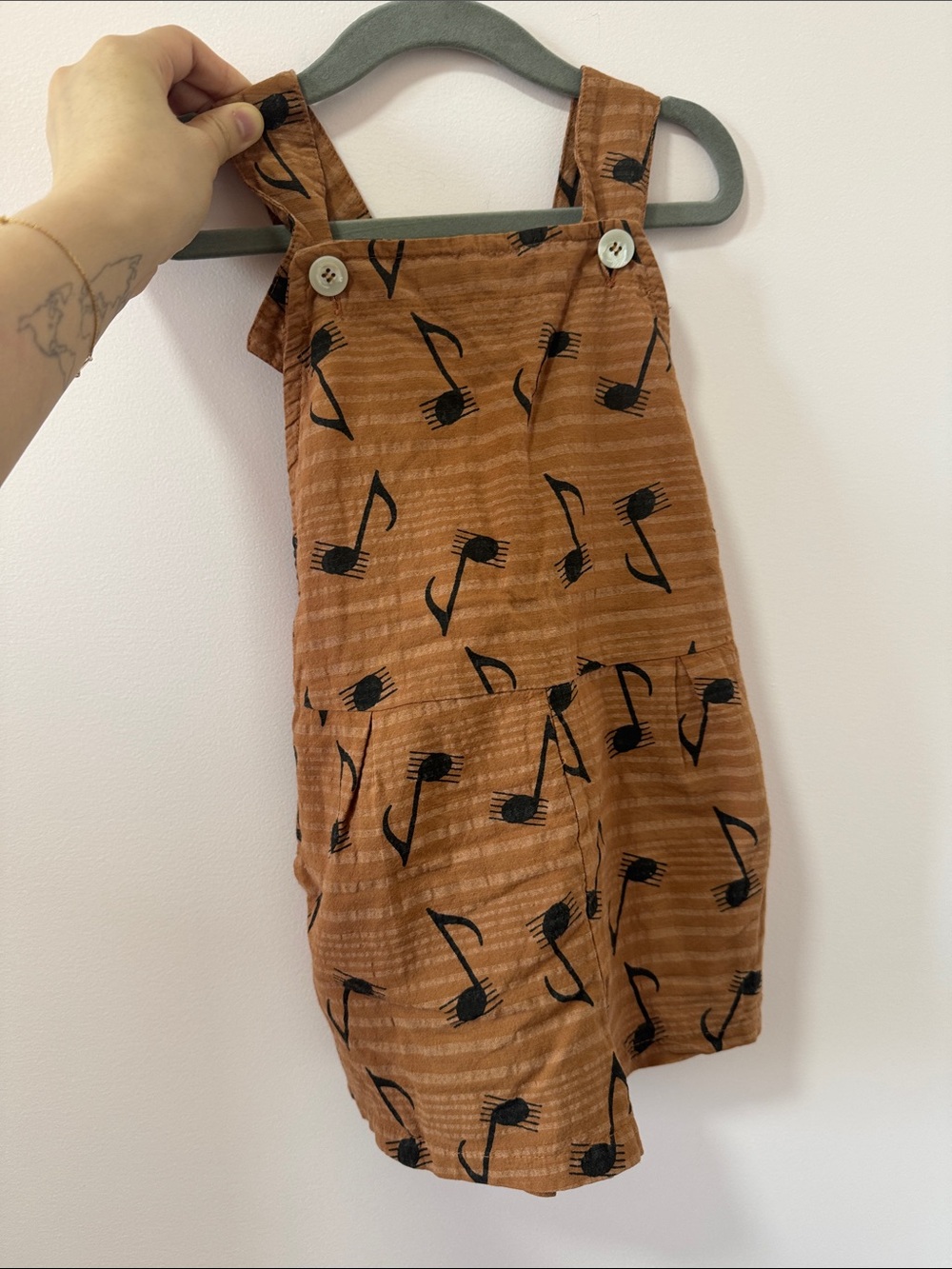 Kids Music Note Romper - Brown